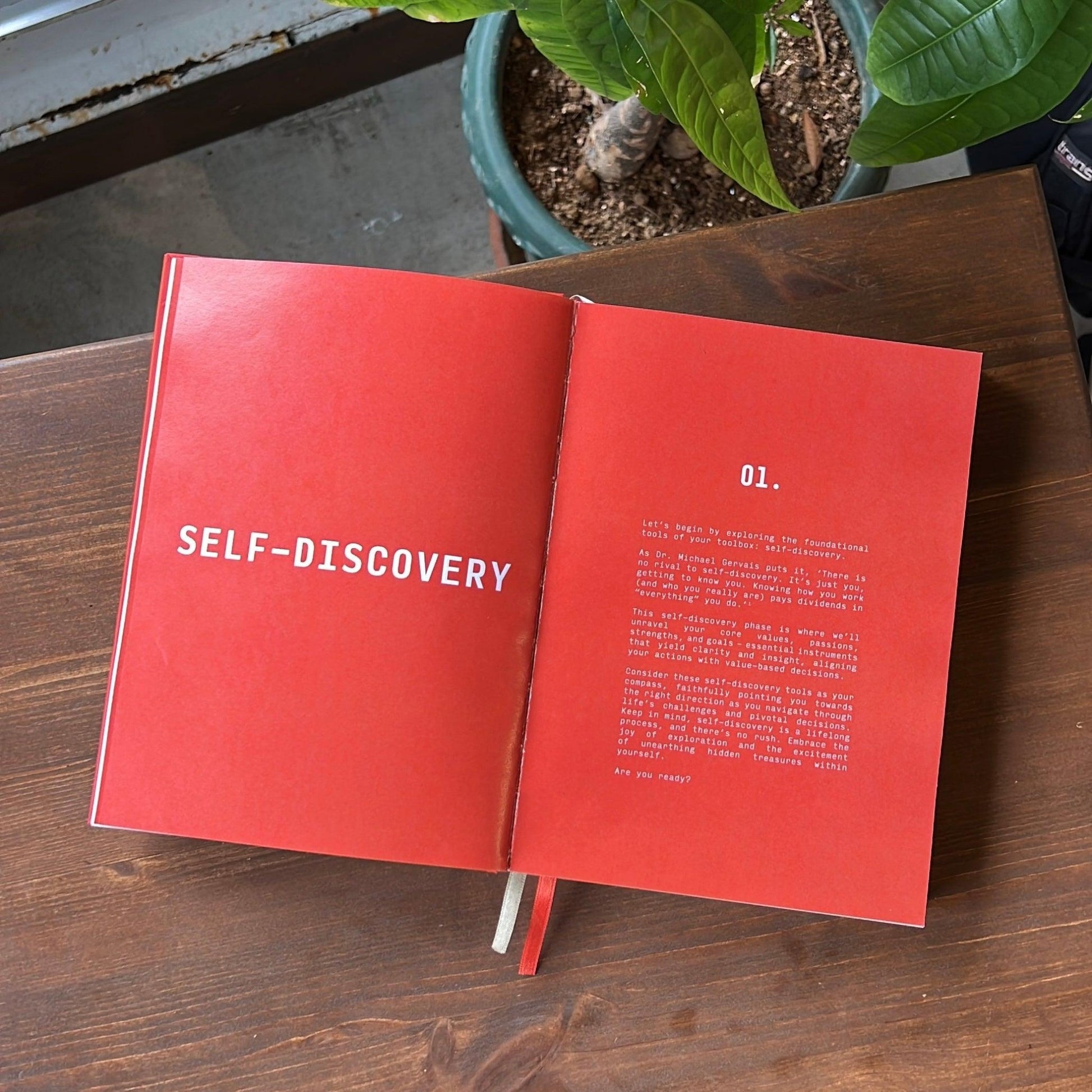 #guidedjournal #toolsforthejourney #goalsettingjournal #rachaeladams #journeystrength product photo - inside pages - self-discovery introduction - tools for the journey guided journal